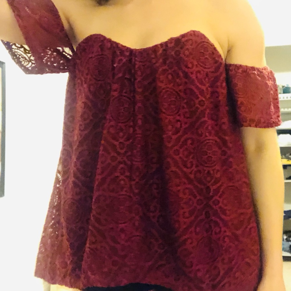 Red bustier off the shoulder backless top